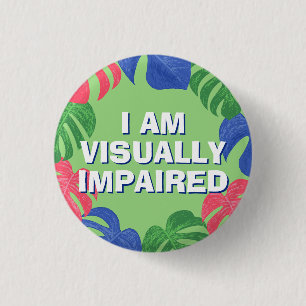 Tropical Green Pink Leaves Visually Impaired 3 Cm Round Badge