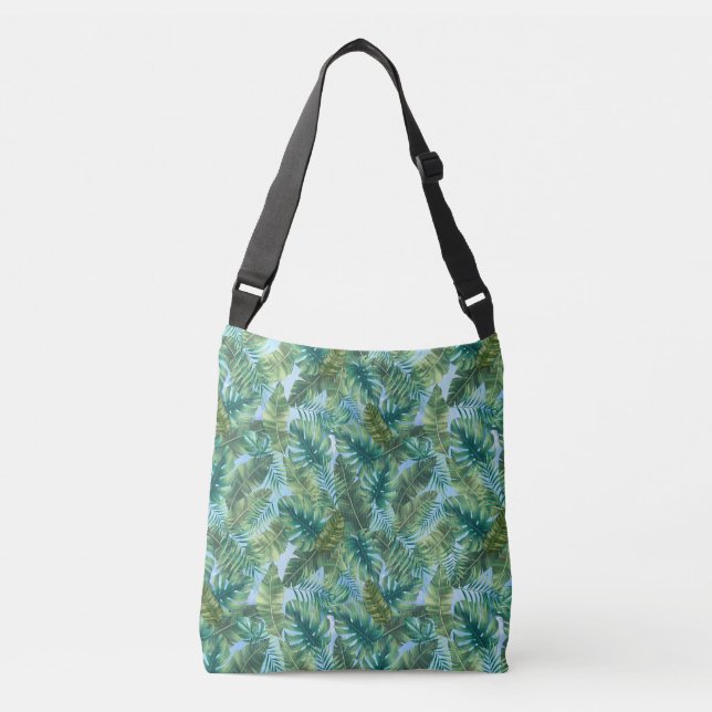 Tropical green plant leaves crossbody bag (Front)