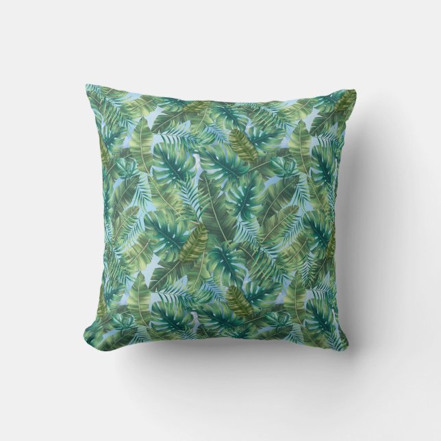 Tropical green plant leaves cushion (Front)