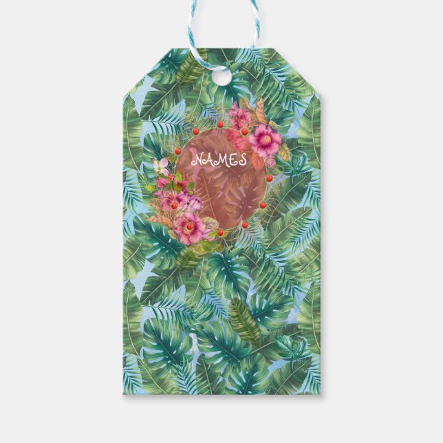 Tropical green plant leaves gift tags (Front)