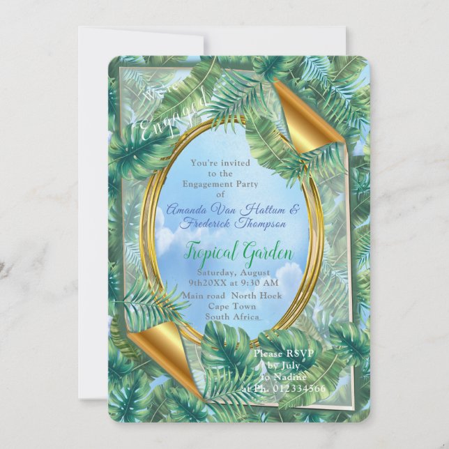 Tropical Green Plant Leaves Invitation (Front)