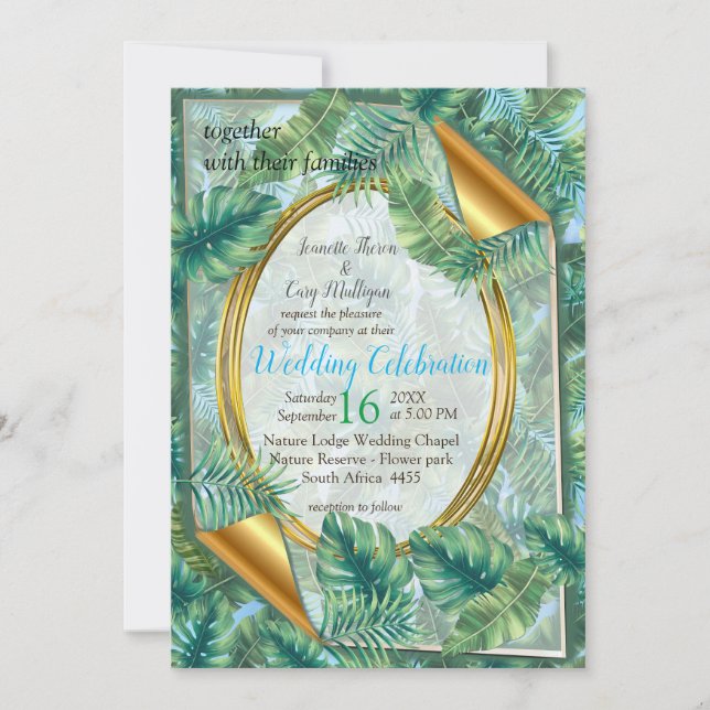 Tropical Green Plant Leaves Invitation (Front)
