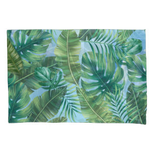 Tropical green plant leaves pillowcase