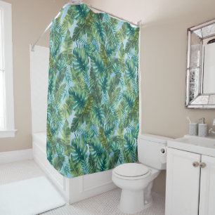 Tropical green plant leaves shower curtain