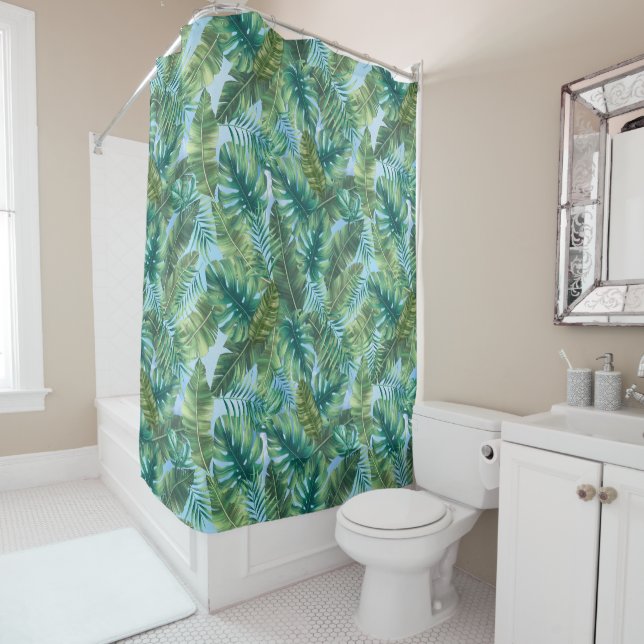 Tropical green plant leaves shower curtain (In Situ)