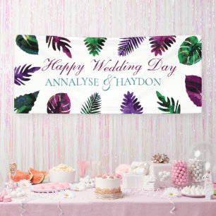Tropical Green, Plum Purple, Berry Pink Leaves Banner