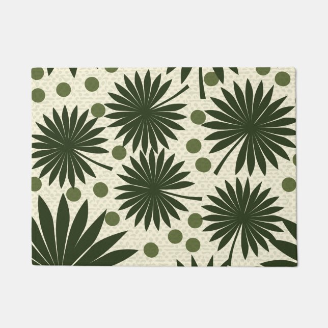 Tropical Green Rainforest Palm Leaf Art Doormat (Front)