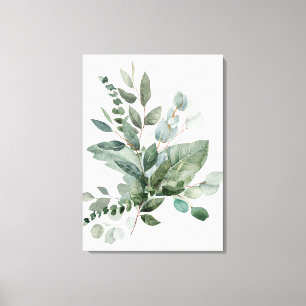 Tropical Green Sage Eucalyptus Leaves Bouquet Canvas Print
