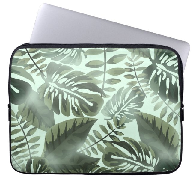 Tropical green sage foliage print serving tray cak laptop sleeve (Front)