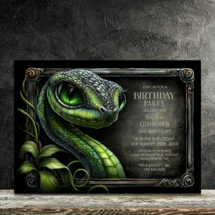 Tropical Green Snake Birthday Party Invitation