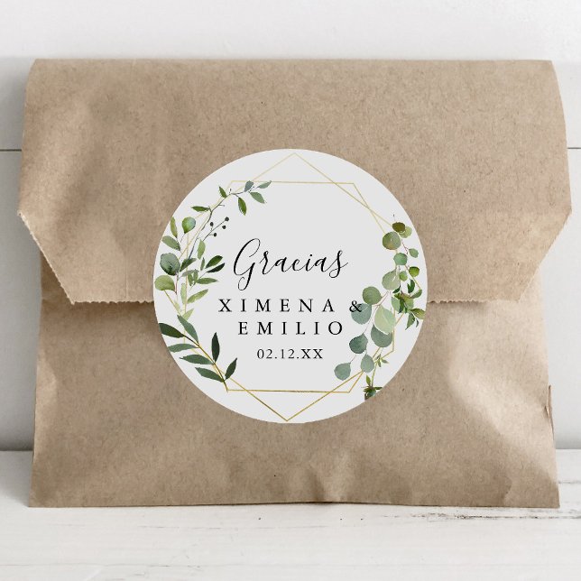 Tropical Green Spanish Thank You Wedding Favour Classic Round Sticker (Creator Uploaded)