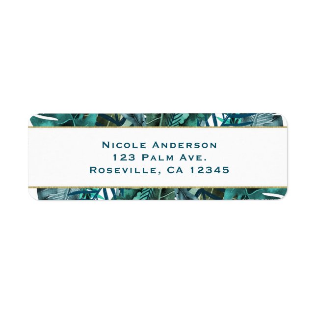 Tropical Green Teal Leaves Elegant White Wedding (Front)