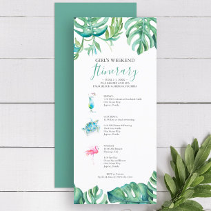 Tropical Green Watercolor Leaves Weekend Itinerary