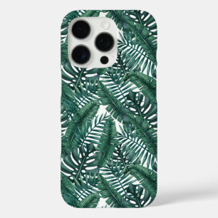 Tropical Green Watercolor Palm Leaves Pattern iPhone 16 Pro Case