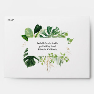 Tropical Green Watercolor Palm Leaves Wedding RSVP Envelope