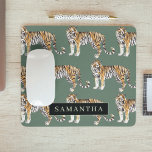 Tropical Green Watercolor Tigers Pattern With Name Mouse Mat<br><div class="desc">"Indulge in the wild elegance of nature with our Tropical Green Watercolor Tigers Pattern. Each item featuring this captivating design encapsulates the vibrant spirit of the jungle, blending lush greenery with the majestic presence of tigers. Whether adorning your daily essentials or enhancing your home decor, our collection offers a harmonious...</div>