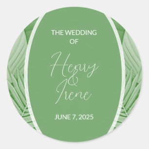 Tropical Green Wedding Couple Name Sticker