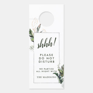 Tropical Green Wedding Do Not Disturb Welcome Door Hanger