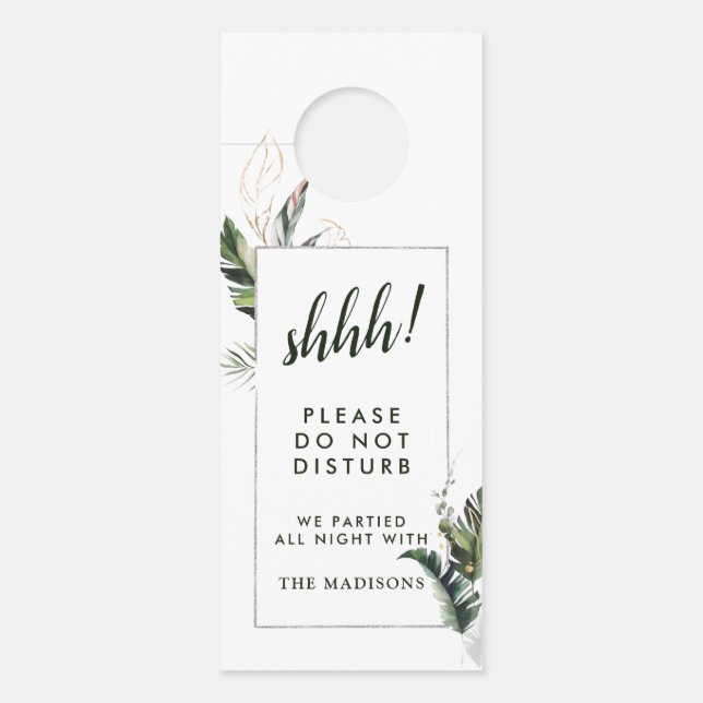 Tropical Green Wedding Do Not Disturb | Welcome  Door Hanger (Front)