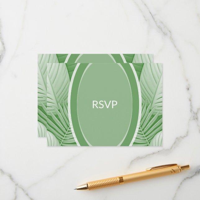 Tropical Green Wedding RSVP QR Code Enclosure Card (Front/Back In Situ)
