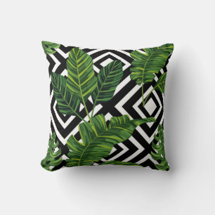 Tropical Green/ White Black Design Pillow