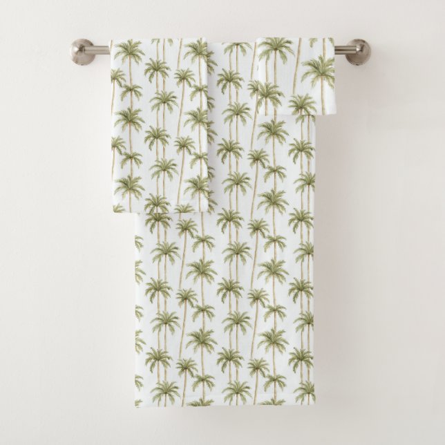 Tropical Green White Palm Trees Bath Towel Set (Insitu)