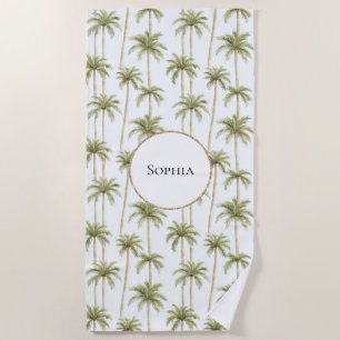 Tropical Green White Palm Trees   Beach Towel
