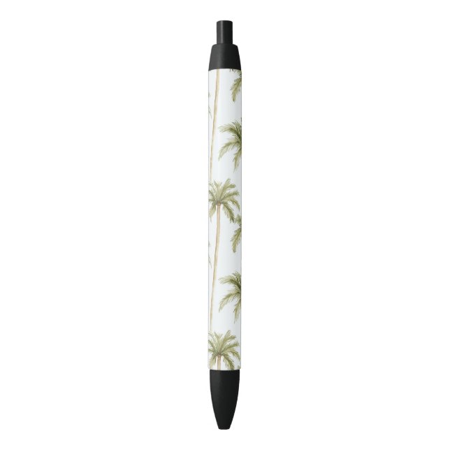 Tropical Green White Palm Trees Black Ink Pen (Front Vertical)