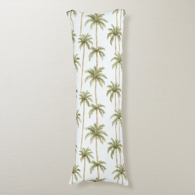 Tropical Green White Palm Trees Body Cushion (Front Vertical)