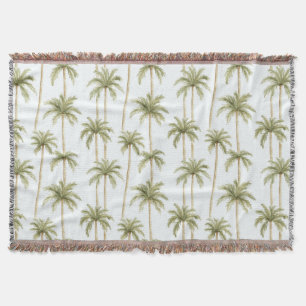 Tropical Green White Palm Trees Throw Blanket