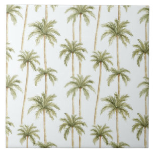 Tropical Green White Palm Trees Tile