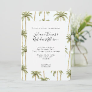 Tropical Green White Palm Trees Wedding Invitation