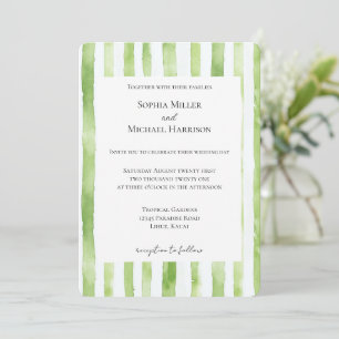 Tropical Green White Stripes Wedding Invitation
