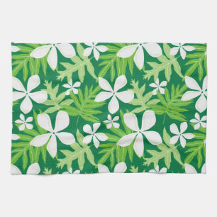 Tropical Green White Tea Towel