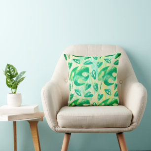 Tropical Green Yellow Monstera Leaf Cushion