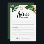 Tropical Greenery Advice for the Newlyweds Wedding<br><div class="desc">Write your advice and well wishes for the newlyweds with this customisable wedding advice card. It features watercolor illustration of tropical leaves, black and gold foil brushstrokes and modern calligraphy. Personalise by adding back texts. This tropical wedding advice card is perfect for tropical and summer couples showers, weddings, engagements and...</div>