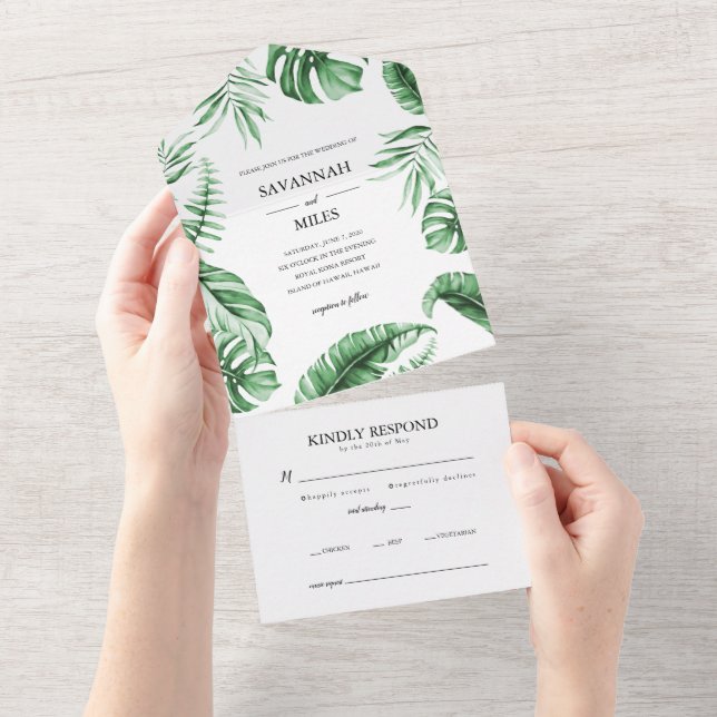 Tropical Greenery All in One Wedding Invite (Tearaway)