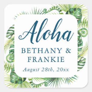 Tropical Greenery Aloha Beach Wedding Thank You  Square Sticker