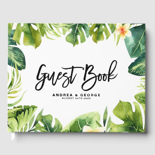 Tropical Greenery and Plumeria Frame Wedding I Guest Book