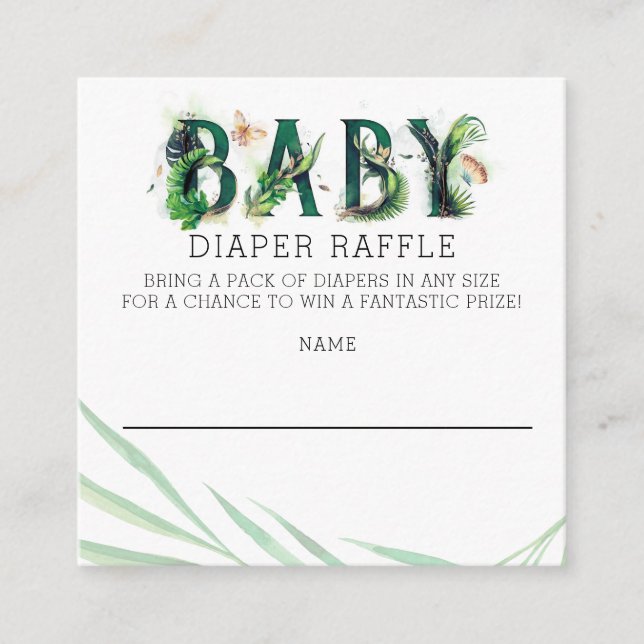 Tropical Greenery Baby Shower Diaper Raffle Enclosure Card (Front)
