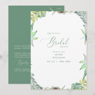 Tropical Greenery Beach Green Bridal Shower Invitation