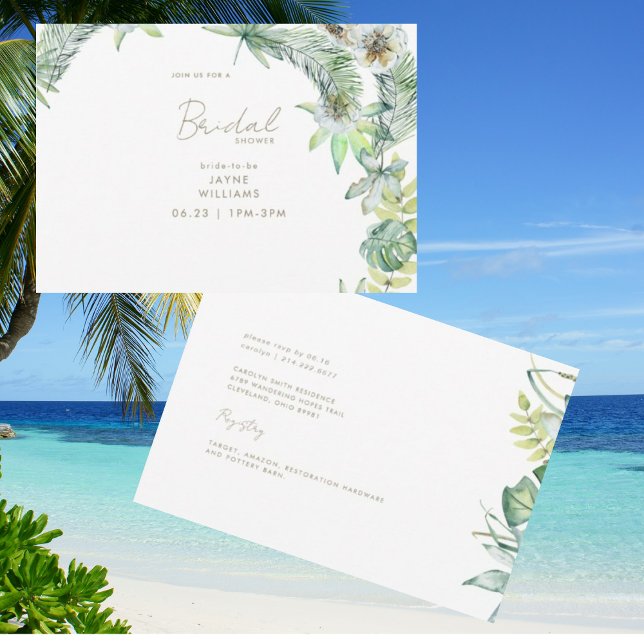 Tropical Greenery Beachy Bridal Shower  Invitation (Creator Uploaded)