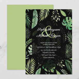 Tropical Greenery Botanical Black Wedding Invites