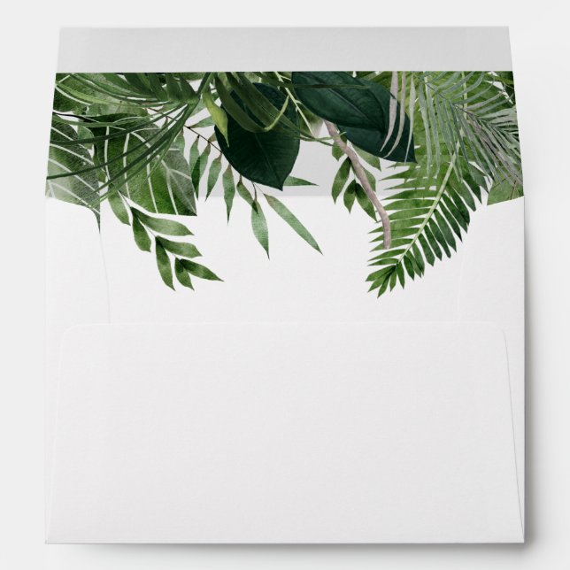 Tropical Greenery Botanical Leaves Wedding Envelope (Back (Bottom))