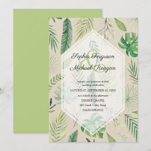 Tropical Greenery Botanical Tan Wedding Invites