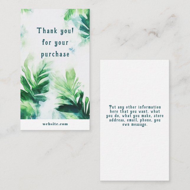 Tropical Greenery botanical Thank You Packaging Enclosure Card (Front/Back)