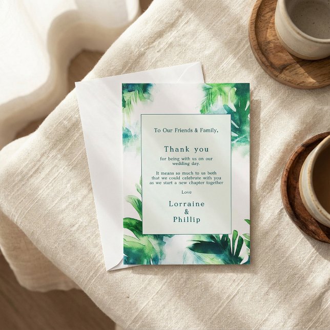 Tropical Greenery botanical Wedding Thank You Card (Tropical Greenery botanical Wedding Thank You Card.)