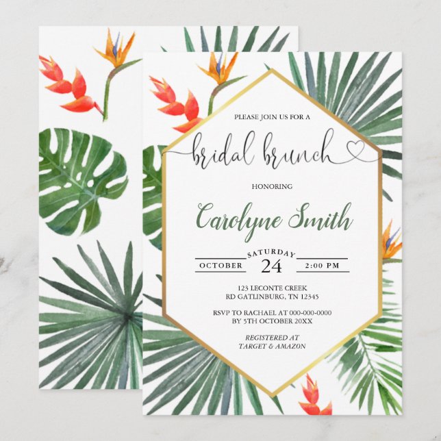 Tropical Greenery Bridal Brunch Invitation (Front/Back)