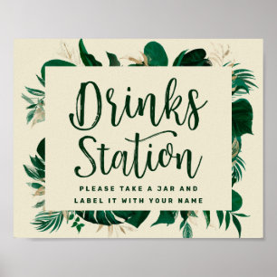 Tropical Greenery Chic Drink Station Wedding Sign