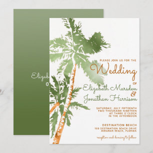 Tropical Greenery Copper Palms Beach Wedding Invitation